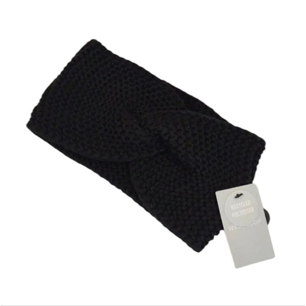 west loop Black Knit Headband Front Criss Cross Solid Acrylic One Size